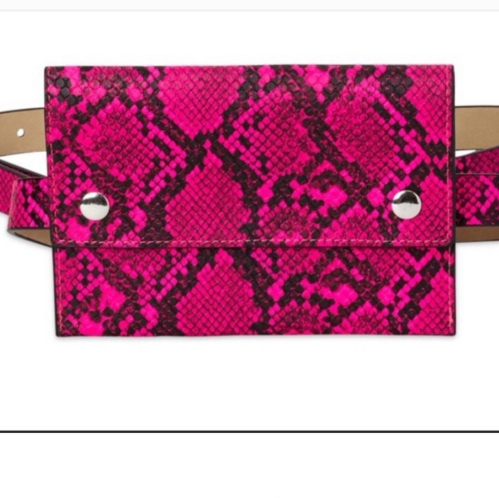 No Boundaries Pink Faux Leather Belt Wallet 80’s Snakeskin Print size 2XL NWT